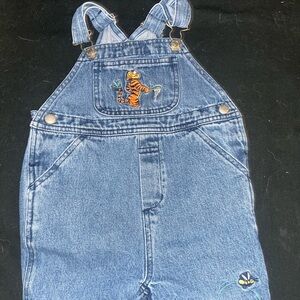 Vintage RARE Denim Kids Overalls with Tiger Patch